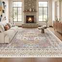 Washable Rugs 8x10 Area Rugs for Living Room, Non-Slip Backing Large Rug for Nursery Room, Vintage Floral Bedroom Rugs, Thin Indoor Home Decor Soft Farmhouse Rug (Orange,8'x10')