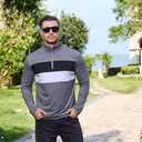 Mens Quarter Zip Polo Shirt Long Sleeve Color Block T Shirts for Men Lightweight Casual Striped Golf Polos (Medium, Grey)