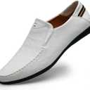 Loafer Premium Genuine Leather Men's Casual Shoes Slip On Mens Driving Penny Loafers for Men Lightweight Breathable (11, White)