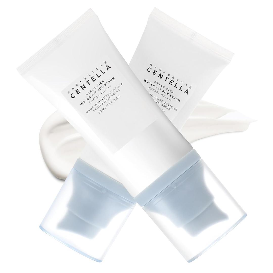 2PCS Centella Sunscreen SPF 50, 50ML Sunscreen Face Serum, Daily UV Defense Sunblock Summer Sunscreen for Face, Travel Essentials for Black Girl