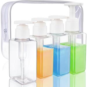 Travel Bottles - 4 Pack 3.7oz/110ml Empty Plastic Pump Bottles for Travel Size Toiletries (4 Clear)