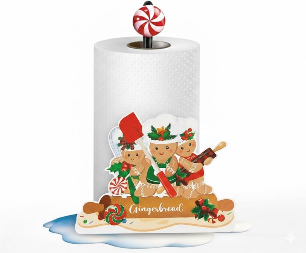 Whaline Christmas Paper Towel Holder 3D Gingerbread Man Kitchen Decor Accessories Large Metal Towel Holder Stand for Xmas Home Party Bathroom Countertop