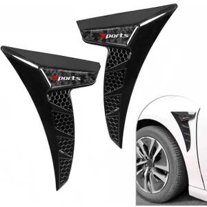 2 PCS Car Fender Side Vents, TPU Shark Gill Side Air Flow Hole Grille with Sports Logo, Cool Personality Fender Vent Trim Covers, Self-Adhesive Spoiler Exterior Decorations for Cars (Black)