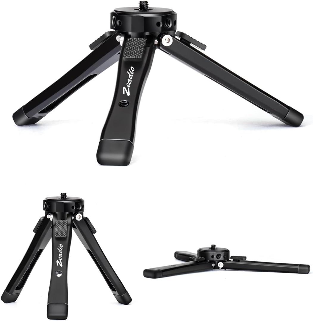 Zeadio Heavy Duty Mini Metal Tripod Stand - Universal Small Table Tripod for Camera, Gimbal, Action Cam, Camcorder, Microphone, LED Light, etc(40kg/88lb Load)
