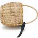 Miuco Womens Wicker Basket Bag Handmade Straw Rattan Bamboo Bag With Lid Handbag