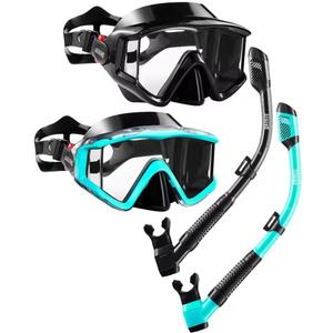 Aegend 2 Pack Snorkeling Gear for Adults, Dry Snorkel Set Panoramic View Enhanced Anti-Leak and Anti-Fog Technology, Adjustable Strap for Snorkeling Scuba Diving Swimming with Mesh Bag