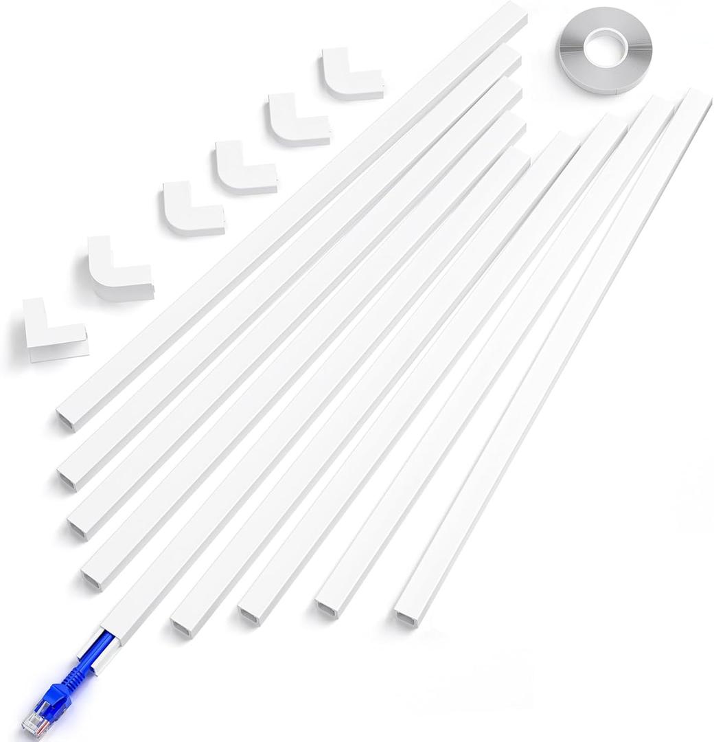 Delamu Cord Cover, 142in Wire Covers for Cords on Wall, Small Cord Cable Hider for 1 Wire, Ease Installation Cords Hider for Wall Mount TV, Paintable Cable Cover Raceway, L15.7 W0.59 H0.4in, White