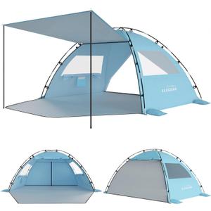 Elegear CumbreX Beach Tent Sun Shelter with Canopy, 4-5 Person Pop Up Beach Tent, Easy Setup UPF 50+ UV Protection Portable Lightweight Double Silver Coating Beach Cabana Sun Shade Shelter - Sky Blue