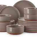 MALACASA Plates and Bowls Sets, 24 Pieces Modern Ceramic Dinnerware Set for 8 Kitchen Dinner Set Stoneware Dishware Dishes Set Microwave and Dishwasher Safe, Brown, Series TARA