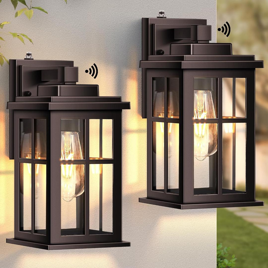 Bronze Dusk to Dawn Outdoor Lighting, 2 Pack Porch Lights, Outdoor Wall Lights with Tempered Glass, Light Fixture for House, Garden, Entryway, Doorway, Waterproof (Oil-Rubbed Bronze)