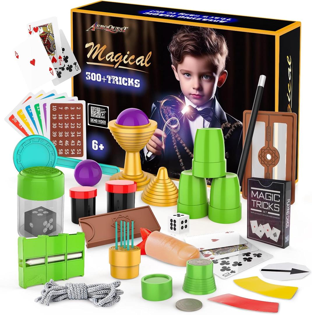 Magic Kit for Kids, 300+ Magic Tricks Perfect Toy for Boys and Girls, Magic Wand Magician Set with Instruction Manual and Video for Beginners Ages 6 7 8 9 10 11 12 Years Old