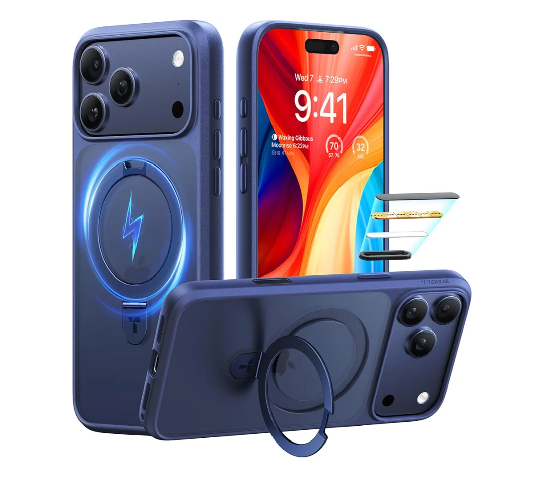 TORRAS Ostand for iPhone 17 Pro Case Magnetic, Fit for MagSafe, 4X Military Drop Protection, Camera Control, Slim Phone Case for iPhone 17 Pro with Kickstand, Translucent Matte Cover 6.3", Deep Blue