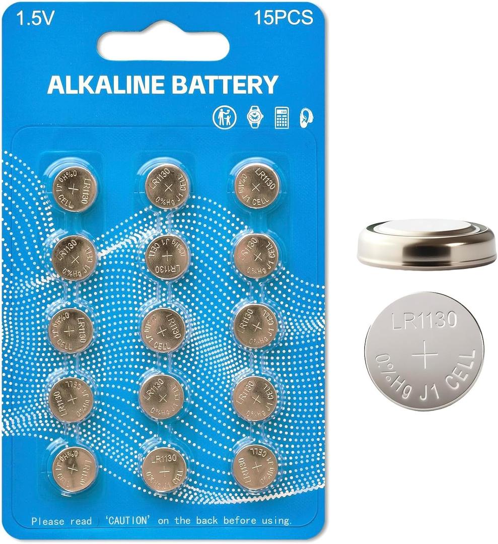 15 Pack LR1130 Battery,L1131f Batteries 1.5 V L1131 SR1130 389/390 G10 LR54 Button Cell Alkaline Coin Cell Watch Batteries