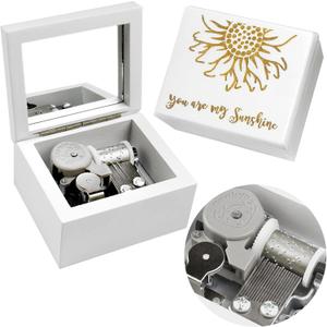 Sinzyo Music Box Carved Wood Wind Up Musical Box Gift for Christmas,Birthday,Valentine's Day(White Box, Tune : You are My Sunshine)