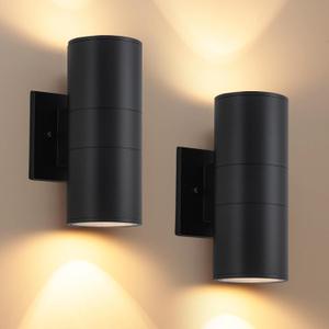 2 Pack Outdoor Wall Light, Exterior Wall Sconce Up and Down Light, Black Waterproof Anti-Rust Aluminum Porch Light Fixture for Front Door, Patio, Garage, Modern Hardwired
