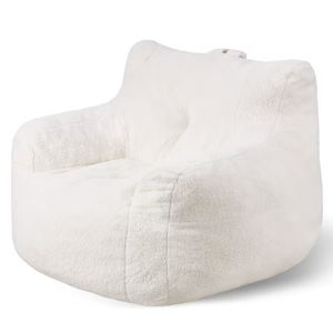 Plush 3ft Bean Bag Chair with Armrests & Storage Pocket, 25D Memory Foam Filled, Soft Teddy Velvet Cover for Bedroom, White
