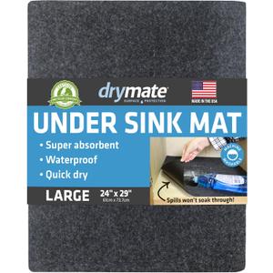 Drymate Premium Under Sink Mat, Waterproof Cabinet Protection Mats for Kitchen & Bathroom, Absorbent Shelf Liners, Slip-Resistant, Non-Adhesive, Machine Washable (USA Made)(24”x29”)(Charcoal)