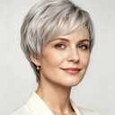 SEVENCOLORS Short Silver White Wigs for Women Natural Layered Synthetic Hair Short Wig with Dark Roots Platinum Pixie Cut Wigs for Older Ladies