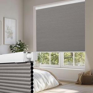 BERISSA No Drill No Tools Cordless Cellular Shades, Jacquard Fabric 100% Blackout Honeycomb Blinds for Window, Easy to Install Pull Down Shade Thermal Insulation for Home, Jacquar-Red Brown, Custom Size 2 Ft