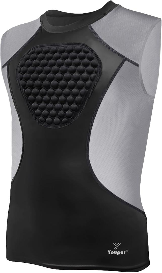 Youper Adult Padded Chest Protector Shirt, Heart-Guard/Sternum Protection for Baseball, Football, Lacrosse & Goalies (2X-Large, Black/Grey) Youper Adult Padded Chest Protector Shirt, Heart-Guard/Sternum Protection for Baseball, Football, Lacrosse & Goalies (2X-Large, Black/Grey)
