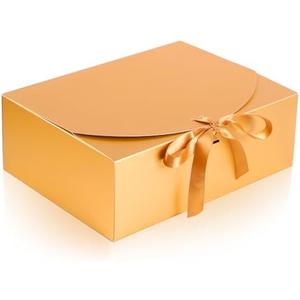 NEWSNOW 10PCS Gift Boxes with Lids, 10x7.5x3.5 Inch Paper Gift Box, with Ribbon, Bridesmaid Proposal Box for Wedding, BirthdayPackaging, Present (Gold)