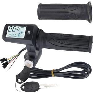 Full Twist Throttle, 6 Pin EBike Throttle 36V/48/60V, with LCD Speed Display, Key Switch, Electric Scooter Twist Grip for E-Bike, Motorcycle
