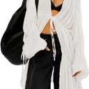 Summer Beach Cover Up Ruched Bell Sleeve Tops Women Bow Tie Front V Neck Shirt (White) L