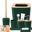 XLHOMO Dark Green Bathroom Accessories Set, 9-Piece Green Bathroom Set with Trash Can, Tray, Soap Dispenser, Toothbrush Holder, Toothbrush Cup, Soap Dish, Toilet Brush and Q-tip Holders