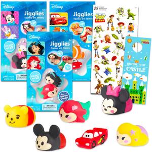 Disney Jigglies Stretchy Toys Mega Pack for Kids - Bundle with 3 Disney Stretchy Toy Sets with 2 Figurines Each Plus Stickers, More | Disney Collectibles, Disney Toys (6 Toys Total)