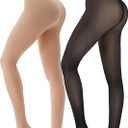 HONGTEYA 2 Pairs Fleece Lined Tights Women - Warm Sheer Pantyhose Fake Translucent Tights Winter Thermal Leggings, Black/Nude (Small)