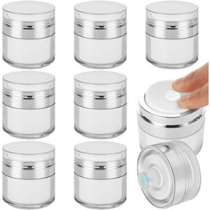 8 Pcs Airless Cream Jar, 0.5 Oz Vacuum Bottle, Portable Refillable Cosmetic Container, Moisturizer Container for Creams, Gels & Lotions, Skincare Cream