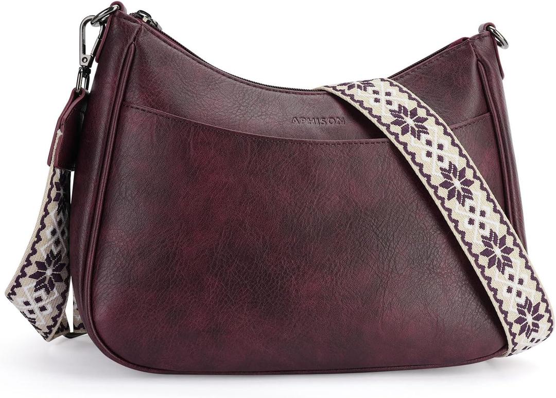 APHISON Trendy Leather Crossbody Purse with Adjustable Strap, Women's Shoulder Handbag (07-grape)