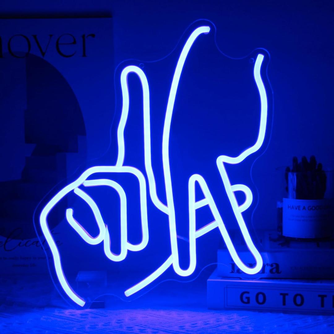 Los Angeles Gesture Neon Sign Baseball Team Neon Lights for Man Cave Decor Blue Letters Gesture LED Sign Fingers Neon Wall Sign LA Neon Signs for Wall Bedroom Garage Game Room Decor, 15 inches by 12.8 inches