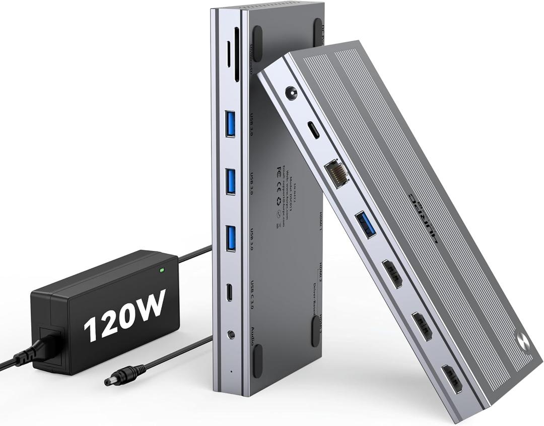4URPC USB C with 120W Power Adapter, 3XHDMI, Laptop Docking Station 3 Monitor for Windows, MacBook/Mac mini M4(5 USB, Ethernet, SD/microSD)
