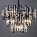 TOCHIC Chandelier, Modern Black Crystal Chandelier Light Fixture, 9 Light 3 Tiers Luxury Round Chandeliers High Ceiling for Living Room, Bedroom, Dining Room, Kitchen Island, Entryway, 24 inch