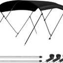 Leader Accessories 10 Colors 3 Bow 4 Bow Bimini Top Cover for Boat Includes 4 Straps 2 Rear Support Poles Mounting Hardwares Storage Boot with 1" Aluminum Frame (Black)