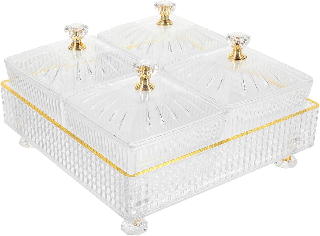 Luxshiny Snack Plate with Divided Compartments: Transparent Snack Tray for Fruits Nuts and Party Treats - Perfect for Gatherings and Gifts