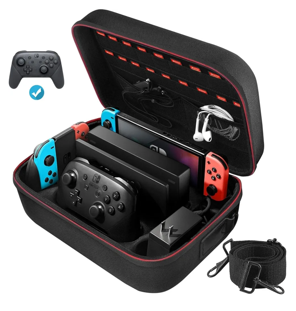 Switch Case for Nintendo Switch and Switch OLED Model, Portable Full Protection Carrying Travel Bag with 18 Game Cards Storage for Switch Console Pro Controller Accessories Black