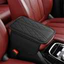 Car Center Console Cover, Leather Vehicle Armrest Box Pad with 2 Storage Bags, Automotive Interior Arm Rest Cushion Protector Accessories, Universal for SUV Sedan Truck (Black)
