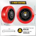 5 Inch Caster Wheel,Polyurethane Caster Set of 4 Load 3200 Lbs,Polyurethane Surface TPE Casters,Dual Ball Bearings,Heavy Duty Casters Replace,for Replace Flatbed Cart & Trolleys Wheels (4 Pack)