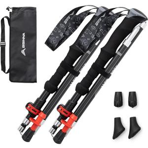 BISINNA Carbon Fiber Trekking Poles Collapsible Hiking Poles Lightweight Walking Sticks with Cork Handle Quick Lock for Women and Men 2pc