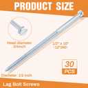 Tandefio 1/2" x 10" Lag Bolt 30 Pack Lag Screws Galvanized for Wood 1/2 Inch x 10 Inch Hex Head Long Lags Bolts Camping Trip to Hold Down Tent