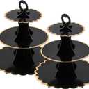 Soleebee 3-Tier Cupcake Stand, Cardboard Cupcake Tower, Cup Cake Stand Tower for Birthday Wedding Party Decoration, Cupcake Tier Stand Desserts Display 2 Set (Black Gold)