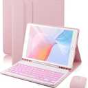 TUNKARMOR for iPad 9th / 8th / 7th Generation 10.2 inch & iPad Air 3rd Gen & iPad Pro 10.5 inch Case with 7 Color Backlit Keyboard  Built in Pencil Holder with Mouse (Pink)