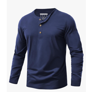 EKLENTSON Men's Henley Shirts Long Sleeve Cotton Lightweight Pullover Shirt Casual Fashion Button T-Shirt Basic Tee Tops, Navy, Extra Large 