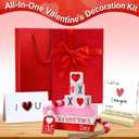 Perfect Valentines Day Table Decorations, Wood Stack with XOXO Signs Set (Gift Card, Box and Bag), Valentine's Day Decor for Home Room Office Fireplace Kitchen Shelf Desk Centerpiece Tiered Tray