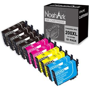 NoahArk 10 Packs 200XL Remanufactured Ink Cartridge Replacement for Epson 200 XL T200XL use for Expression Home XP-200 XP-300 XP-310 XP-400 XP-410 Workforce WF-2520 WF-2530 (4BK/2C/2M/2Y)