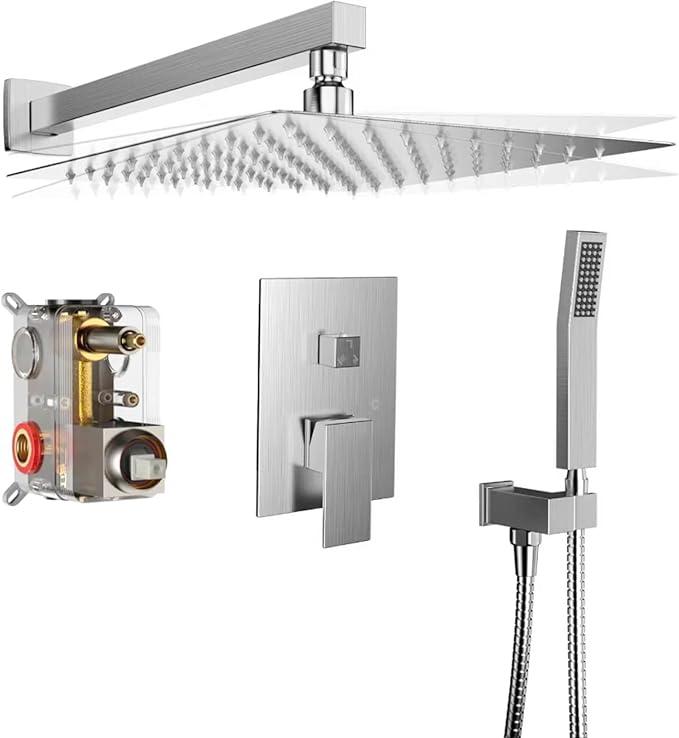 Rainfall Shower System - 8-Inch Rain Shower Head with Handheld, Shower Body Included - Ultimate Shower Experience, Silvery