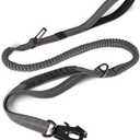 Joytale Tactical Dog Leash Heavy Duty, 4-6FT Shock Absorbing Bungee Lead with 2 Padded Handle, Metal Carabiner Clip, Car Seatbelt, Strong No Pull Leash for Medium Large X-Large Dogs, Gray