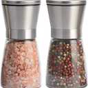 Salt and Pepper Grinder Set of 2, Premium Stainless Steel Spice Mill with Adjustable Coarseness, Ceramic Blades, Refillable Glass Body with 60Z capacity